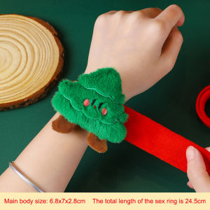 Minwen Christmas Slap Ring Bracelet Cute Cartoon Plush Elk Snowman Circle Bracelet For Xmas Children Gift Holiday Decor Wrist Band
