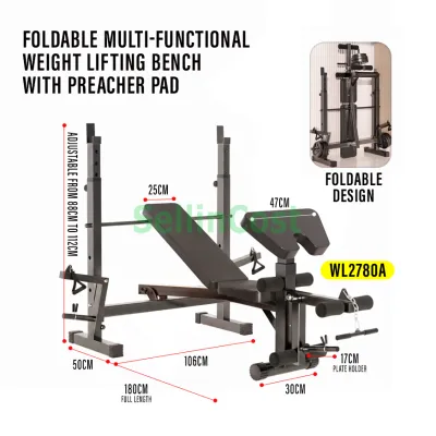 SellinCost FOLDABLE Squat Rack Fitness Sit Up Dumbbell Barbell Bench Pull Lat Preacher Chair 2in1 Lat Pull Down Seated Rowing Exercise Strong Weight Squat Rack Sit Up Bench Dumbbell Bench Press 2Yr Warranty WL2020 WL700 WL2780 可折叠深蹲架