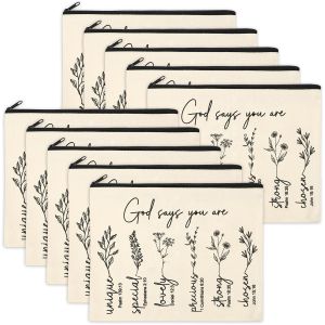 Coume 12 Pcs Inspirational Appreciation Gifts Bulk for Women Teacher Makeup Bags Bulk Thank You Canvas Cosmetic Bag for Back to School Nurse Employee Worker Social Volunteer(Appreciate)