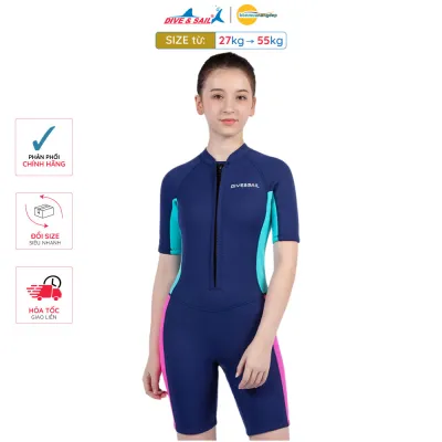 Đồ bơi giữ nhiệt bé gái Dive and Sail size lớn 24-50kg cao su dày 2.5mm tay dài giữ ấm ngăn tia UV