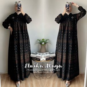 Abaya etnika motif hitam jumbo
