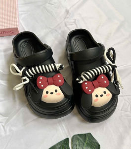 [LÙI SIZE] Dép sục cross nữ đế bánh mì cao 6f EVA xịn sò Sticker chuột Minnie buộc dây thời trang cute - E8182+11🌸