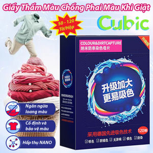 Giấy Hút Màu Giặt CUBIC AQUA – Ngăn Quần Áo Lem Màu Giữ Màu Như Mới 120 Miếng 1 Hộp