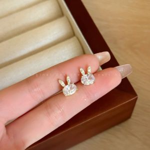 Korean Fashion Cute Rabbit Earrings Elegant Zircon Earring Ear Stud Jewelry Accessories for Women Girls