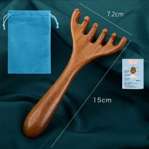 Golden Sandalwood Six-Claw Meridian Massage Wide Tooth Comb Head Dredge Blockage Scalp Scraping Therapy Comb Multifunction Relax Shoulder Body Care Facial Lifting Promote Blood Circulation Guasha Personal Health Hair Brush