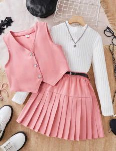 jean 2 pcs/set Best Seller  Sleeveless Vest  and  Pleated Skirt  for Girl  Teen  Set Terno Coordinates   - best seller - good quality - super kapal ng tela - trending  - 100 percent cotton - mall quality - Top pick  - madaling maubos - trending  - made of