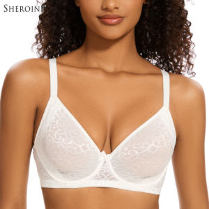 Sheroine Plus Size Minimizer Bra Full Coverage Underwire Plunge Bra with Floral Lace Mesh for Big Breast Support & Comfort2026