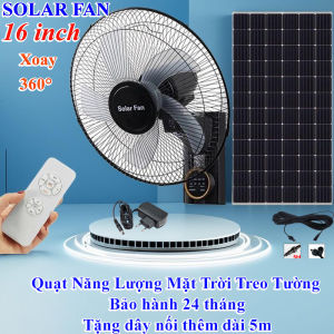 Quạt năng lượng mặt trời treo tường Solar fan 16 inch 25000mAh 25W động cơ không chổi than xoay 360 độ có màn hình hiển thị có điều khiển