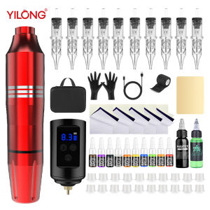 Professional Cordless Tattoo Machine Set Complete Tattoo Pen Set With 10 Needles Tattoo Transfer Paper、Ink And Color Cup For Tattoo Beginners And Tattoo Artists