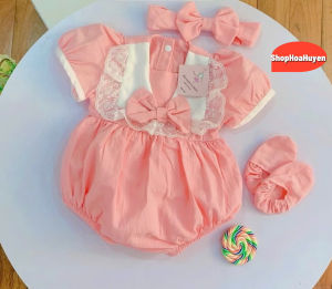 Sét body bé sơ sinh body bé gái sơ sinh màu hồng kèm tất kèm turban đồ đầy tháng bé gái  váy bé gái Bodysuit thiết kế cho bé gái sơ sinh 0-9kg