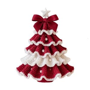 DIY Crochet Christmas Tree Kit – Handmade Holiday Decoration Set Beginner Christmas Kit Tree Bow Pearl Embellishment Christmas Party Crochet DecorationsStarter kit
