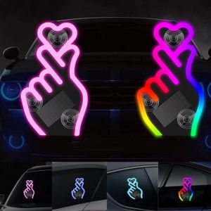 VOPPER Solar-Powered Love Car Window Light Light/Vibration Sensing Heart-Shaped Wireless Interior Ambient Light Energy-saving Suction Cup Glowing Atmosphere Lamp Car Interior