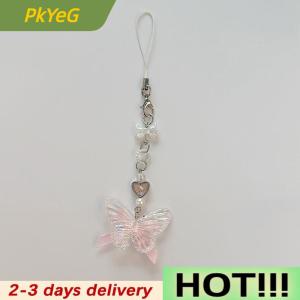 PkYeG 1PC Cute Butterfly Bead Handmade Sweet Girl Keychain For IP 11 Camera Kawaii Y2K Love Five Pointed Star Phone Charms Pendant