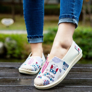 Giày slip on vải hoa văn giày lười nữ vải thô S079 Cỏ Boutique siêu nhẹ đàn hồi tốt đi học đi làm đi chơi