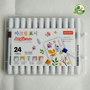 Bút Lông Màu Acrylic Marker 24 Colors Cao Cấp Tươi Sáng  Không Lem Trên Giấy Đa Năng Vẽ Được Trên Nhựa Đá Thủy Tinh