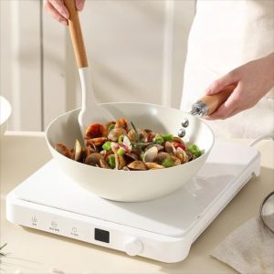 JUTBONG with Lid Frying Pan Wok 20/24cm Non Stick Ceramic Cooking Pot Durable Uncoated Saucepan Sauce Pot Gas Induction Cooker