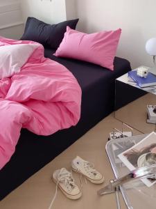 Japanese Style Simple Four-Piece Set Solid Color Mixed Quilt Cover Student Room Dormitory Bed Single Bed Bedding Three-Piece Set LZD