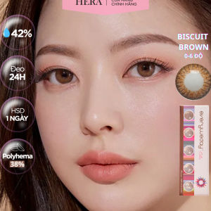 Lens Hera Nâu Ánh Vàng Có Viền 0 - 6 Độ BISCUIT BROWN Nhập Khẩu Hàn Quốc Kính Áp Tròng Cận 1 Ngày
