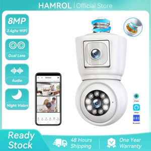 Hamrol 4K 8MP E27 Dual Lens Light Bulb PTZ WIFI Camera Two Way Audio Indoor Home Wireless Camera Network Remote CCTV iCsee