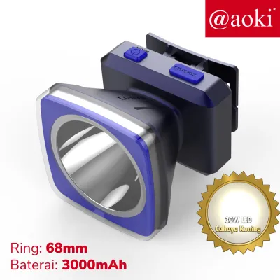 AOKI Senter Kepala 15W 20W baterai lithium tahan hingga 15Jam