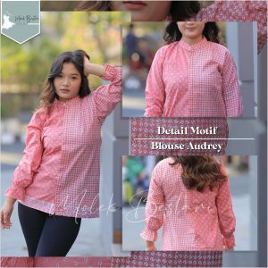 COD Blouse Wanita Terbaru 2023 AUDREY Motif Batik Kombinasi Lengan Panjang Seragam Sekolah Kerja