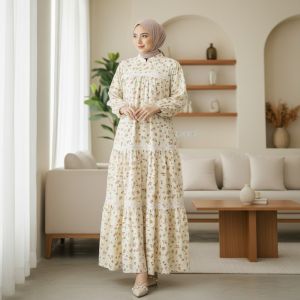 GAMIS BUNGA MAXY FIT S TO XXL KOMBINASI RENDA DRESS SUSUN GL FASHION