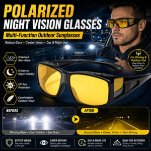 Night Driving Glasses Anti Glare Night Vision Glasses HD Polarized Yellow Tint Fit Over Wrap Around Prescription Keimav