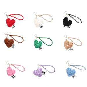 Cute Heart Shape Plush Wristlet Keychain Bag Pendant for Women Valentines Day Gift Purse Backpack Bag Charm Gift