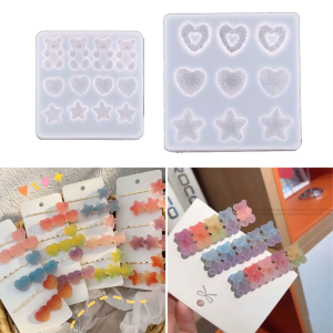 Creative Hairpin Resin Molds Cartoon Bear Star Heart Shaped Epoxy Mold DIY Craft Mould Hair Clip Silicone Mold for W