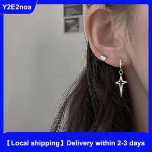 【Local shipping】 1Pair Gothic Punk Style Alloy Drop Earrings Black Color Stars Cross Simple Fashion Ear Stud For Women Men Rock Jewelry