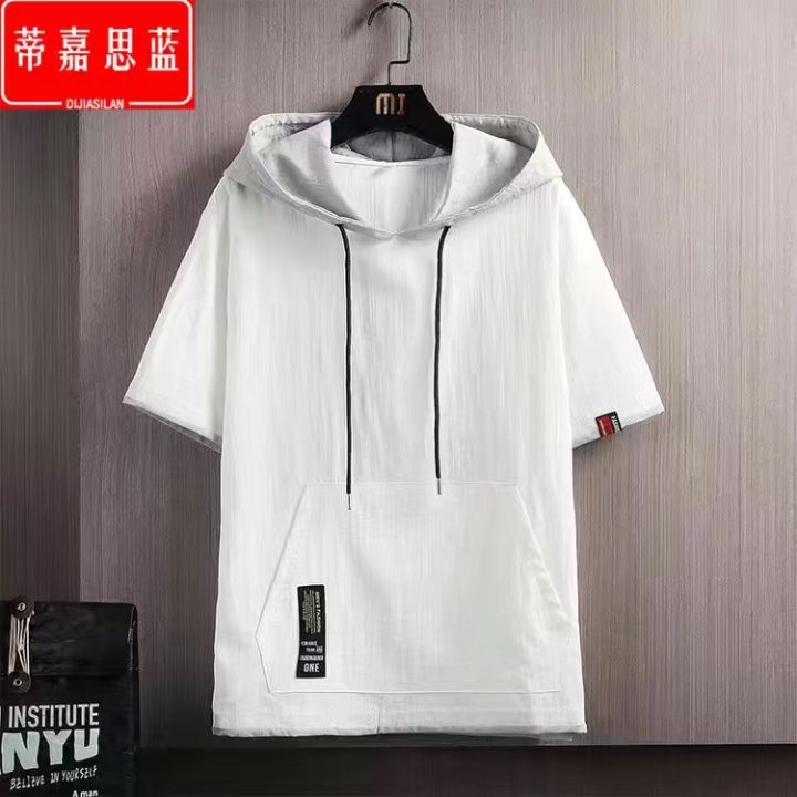 Cotton T-shirt Men's Short-sleeved Hooded Sweater Korean