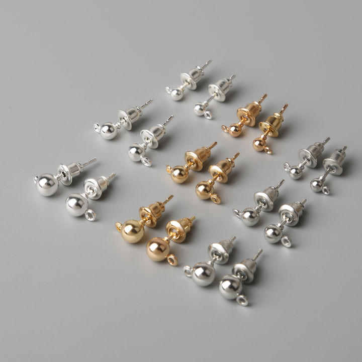 50Set/BagPlated Iron Earring Studs(with Ear plug) Base Post
