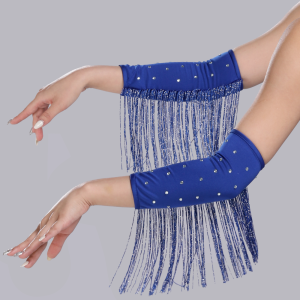 MECOME Performance Stage Latin Dance Fringed Sleeves Flash Drilling Rhinestone Fringe Tassel Gloves Portable Latin Dance Costumes Tassel Glitter Gloves Women