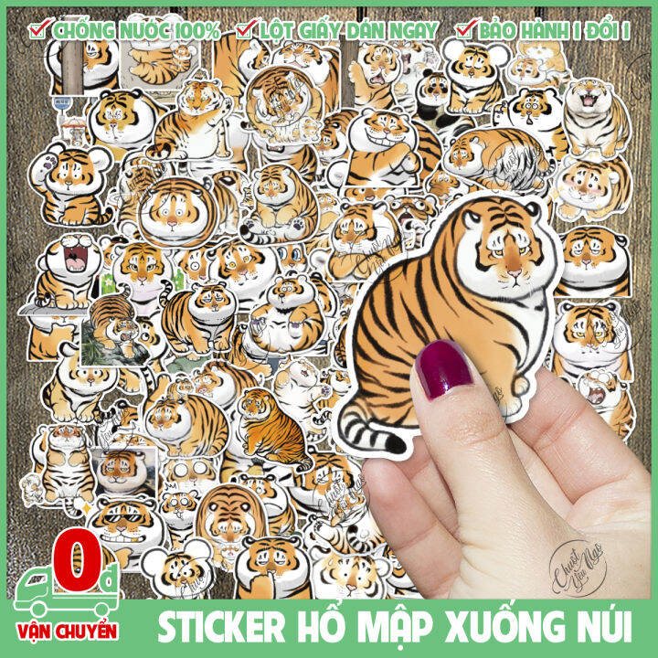 Combo 100 sticker decal chống nước chất lượng cao hình dán mảnh Hổ mập địt ú xuống núi Nhâm Dần con cọp