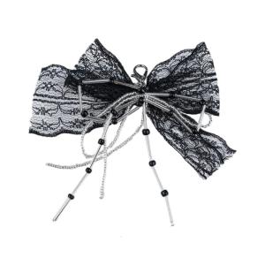 Beaded Bowknot Shoe Clip with Lace Embroidery Lace and Bead Butterfly Knot Bag Pendant Stylish Key Chain Accessories