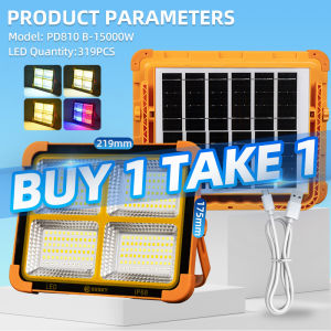 KKSKY 20000 watts solar Camping Light outdoor waterproof Buy 1 Take 1 Emergency Flood lamp with solar panel 8000W USB Rechargeable Portable for SOS Warning Hiking Outdoor Work Camping Building Garage Power Outage Night Fishing Handheld Light