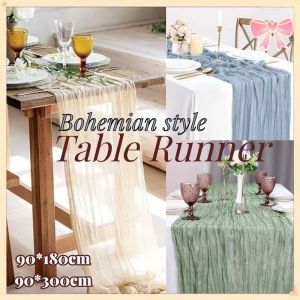 Table Runner Boho Rustic Style Cheesecloth Semi-Sheer Gauze Tablecloth Table Decor for Wedding Party