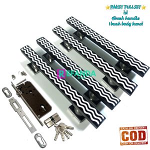 fullset lock body kunci dan 4 buah gagang tarikan handle panjang 33cm 45cm dna 60cm untuk pintu depan daun pintu 2 model kupu tarung