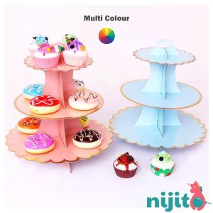 Nijito - 3 Tier Birthday Party Cake Stand Paper Cupcake Stand Cake Birthday Cake Decoration Cake Stand Birthday 甜品台 蛋糕架子