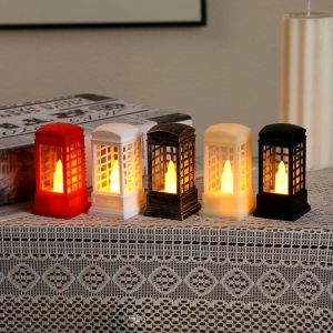 YERZ Creative LED Candle Light Flameless Retro Phone Booth Night Light Bedside Lighting Warm Light Mini Christmas Ornaments Christmas Halloween Decor