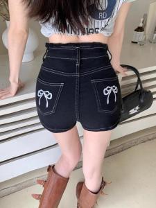 Plus Size S-6XL Women Korean Fashion High Waist Denim Short Butterfly Embroidered Frayed Shorts Casual A-line Shorts