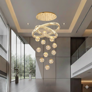 Starry Sky Staircase Lamp Long Pendant Lamp Duplex Building Large Pendant Lamp Modern Minimalist Villa Suspended Sky Light Luxury Crystal Hall Lamp