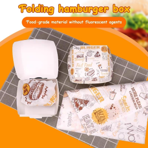 100PCS/PACK Burger Packaging Box Wrapping Paper Disposable Eco-Friendly Burger Box Food Wrapping