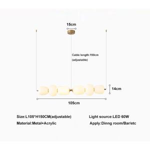 French Cream Style Restaurant Bar LED Pendant Light 105cm 60W Dining Room Gourd Acrylic Hanging LampFast shipping