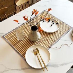 GUHEHARD Natural Bamboo Placemats Anti-Slip Heat-Resistant Dining Pad Table Protection Edge Binding Woven Oval Placemat Kitchen