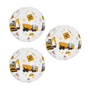 3Pcs Construction Themed Paper Lamp Ceiling Hanging Decoration for Kids Boy Birthday Party and Baby Showers Celebration