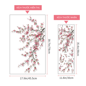 Decal Dán Tường Cành Hoa Hải Đường Nghệ Thuật Có Keo Sẵn 67x115cm - Trang Trí Phòng Khách