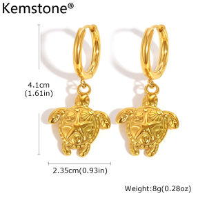 Kemstone Summer Beach Turtle Earrings Oceanic Casual Stainless Steel Gold Tone Jewelry for Women