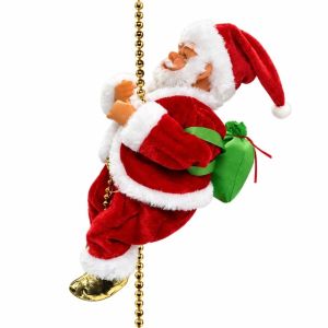 BESTOURO Electric Santa Claus Climbing Rope Ladder Toy Glowing Light Motorized Climbing Singing Santa Claus Ornament Gifts Musical Function Santa Claus Hanging Ornament Home Holiday Decor