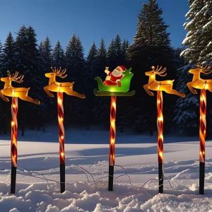 5PCs/Set LED Solar Christmas Santa Claus&Reindeer Garden Lights Outdoor 8 Modes Stake Lights for Yard Lawn Porch Decor